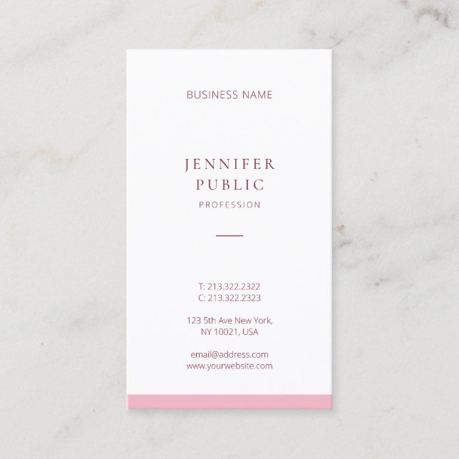Beruflich Elegantes Rosa Modernes, Minimalistische Visitenkarte (Vorderseite)