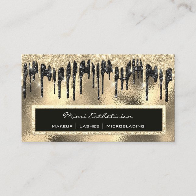 Beruflich Event Eyelash Glass Gold Black Tropfen Visitenkarte (Vorderseite)
