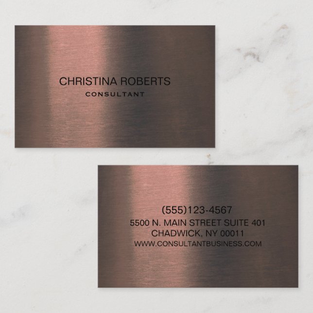 Beruflich gebürstete metallische Rose Gold Moderne Visitenkarte (Vorne/Hinten)