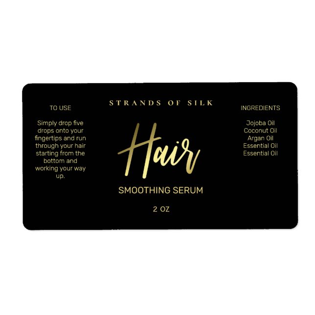 Beruflich gestylte Black Gold Hair Serum Labels (Vorne)