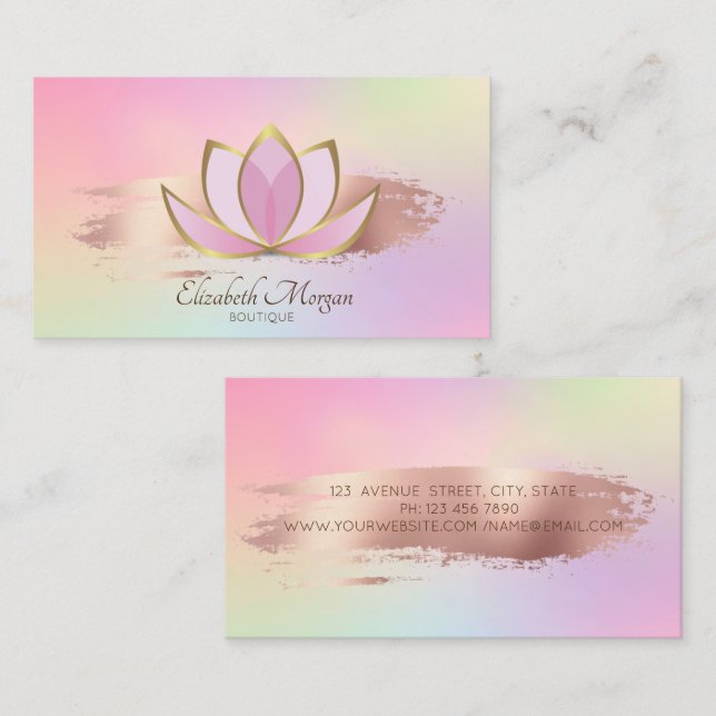 Beruflich Gold Lotus Brush Stroke Holographic Visitenkarte (Vorne/Hinten)