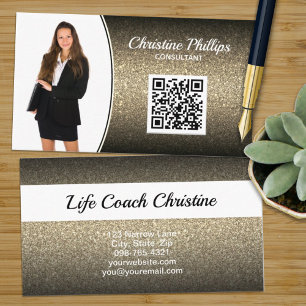 Beruflich Gold Ombre Glitzer Custom Foto QR Visitenkarte
