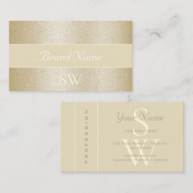 Beruflich Gold Pearl Shimmery Snake Monogram Visitenkarte (Vorne/Hinten)