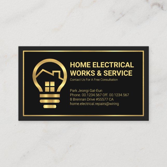 Beruflich Gold Zuhause Electric Bulb Visitenkarte (Vorderseite)
