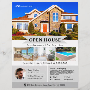 Beruflich Grau Open House Real Anwesen Flyer