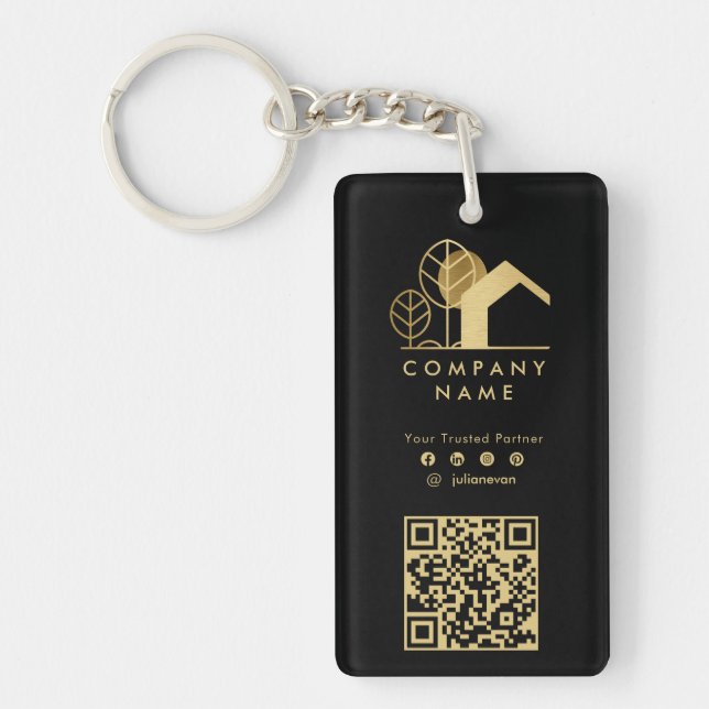 Beruflich-Haus-Logo-Schwarz und Gold-Qr-Code Schlüsselanhänger (Vorderseite)