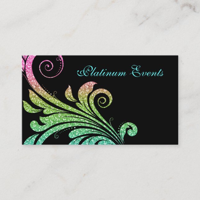 Beruflich Hochzeit Eleganter Glitzer Leaf Swirl Visitenkarte (Vorderseite)