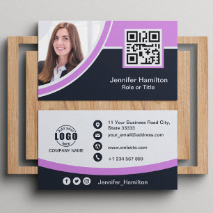 Beruflich Lila Hinzufügen Ihres QR-Fotos für Logos Visitenkarte