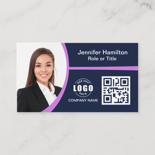 Beruflich Lila Zusatz Ihres QR-Logos Visitenkarte (Vorderseite)