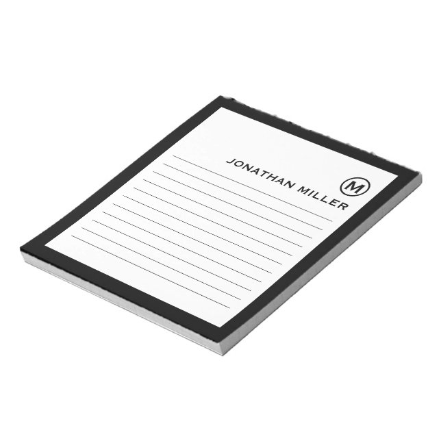 Beruflich Linierte Schwarz-weiße Monogramm Notizblock (Rotiert)