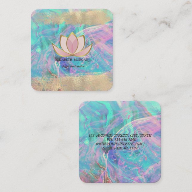 Beruflich Lotus Gold Brush Stroke Opal Quadratische Visitenkarte (Vorne/Hinten)