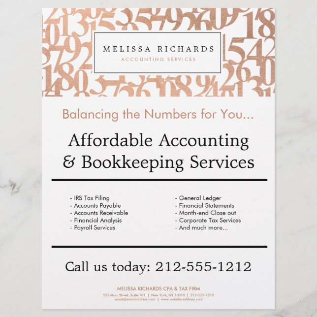 Beruflich Luxe Rose Gold Numbers Accountant Flyer (Vorne)