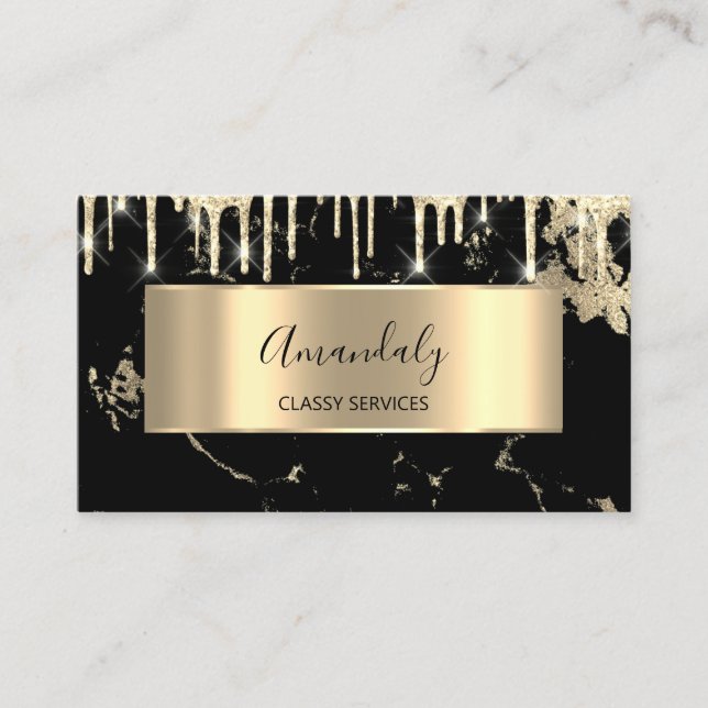 Beruflich Luxury Gold Royal Marble Black Tropfen Visitenkarte (Vorderseite)