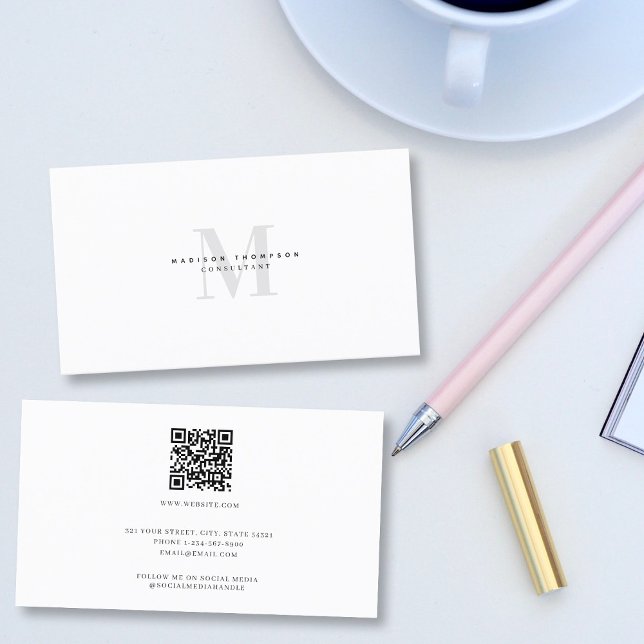 Beruflich Luxus Mit Monogramm Minimalistischer QR- Visitenkarte (Professional Luxury Monogrammed Minimalist QR Code Business Card)