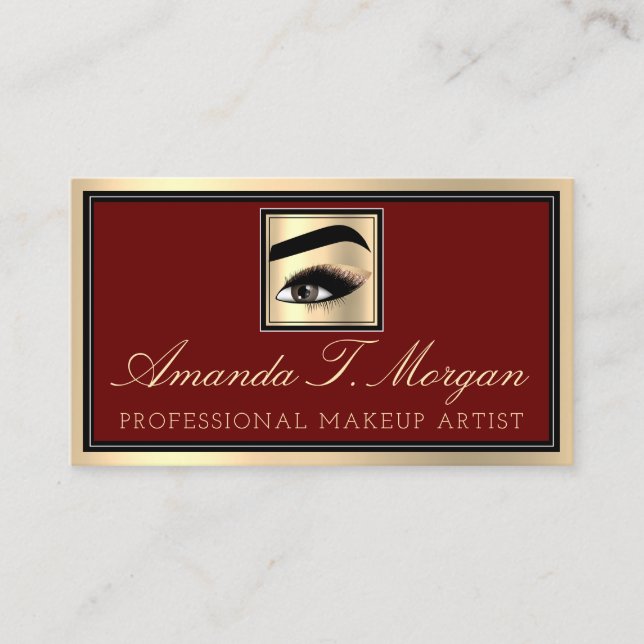 Beruflich Makeup Artist Eyelash Gold Burgund Visitenkarte (Vorderseite)