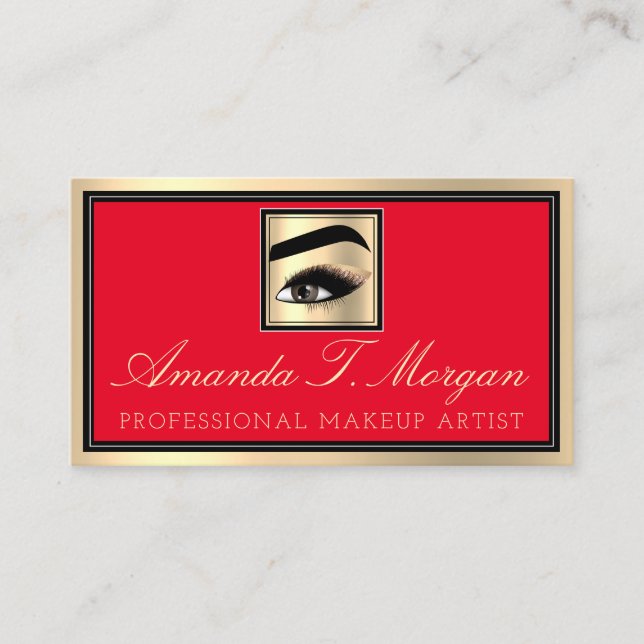 Beruflich Makeup Artist Eyelashes Gold Red Visitenkarte (Vorderseite)