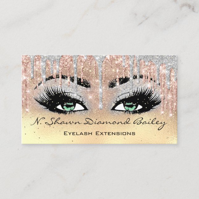 Beruflich Makeup Artist Green Eyelash Blue Gold Visitenkarte (Vorderseite)