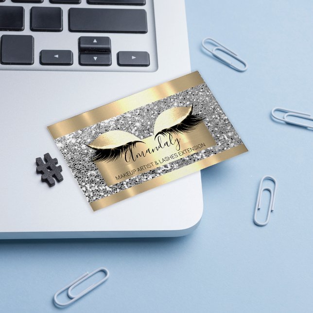 Beruflich Makeup Artist Lash Event Grau Gold Visitenkarte (Professional Makeup Artist Lash Event Gray Gold Business Card)