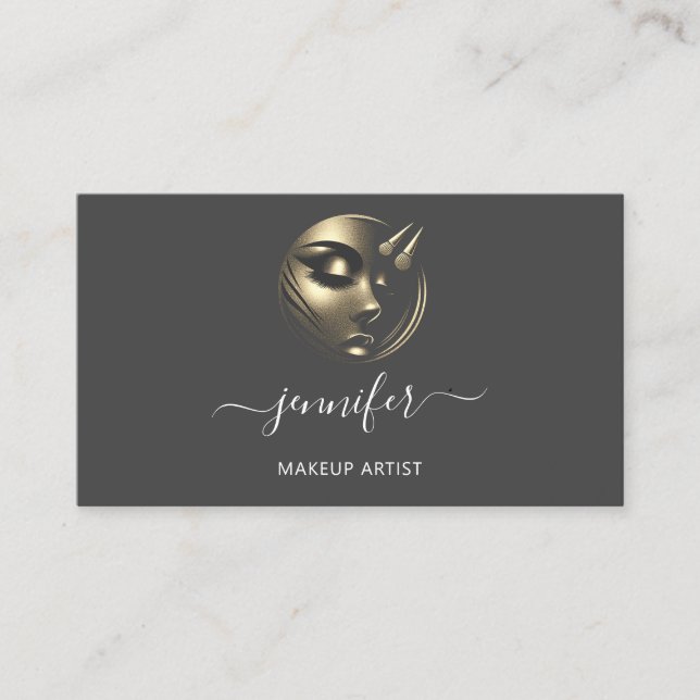 Beruflich Makeup Artist Lashes Logo QR Code Gra Visitenkarte (Vorderseite)