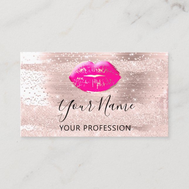 Beruflich Makeup Artist Rose Kiss Lip Pink Gold Visitenkarte (Vorderseite)