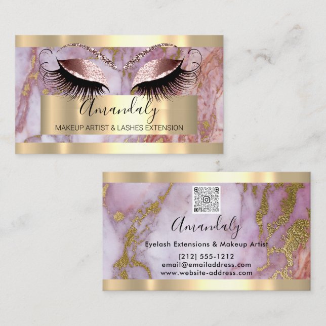 Beruflich Makeup Eyelash Extension Marble QR Visitenkarte (Vorne/Hinten)