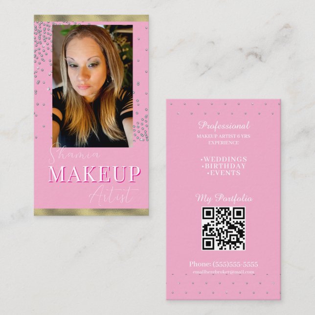 Beruflich Makeup Foto Bling QR Code Visitenkarte (Vorne/Hinten)