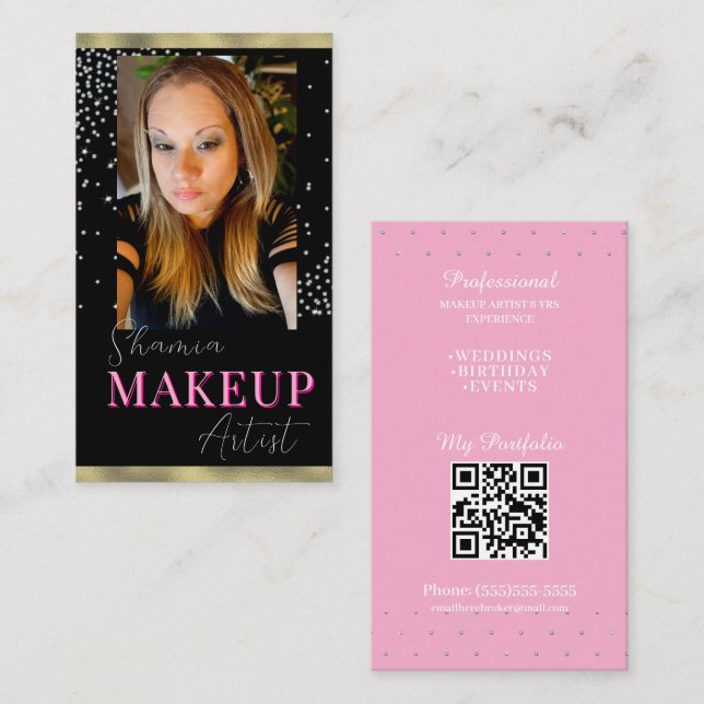Beruflich Makeup Foto Bling QR Code Visitenkarte (Vorne/Hinten)