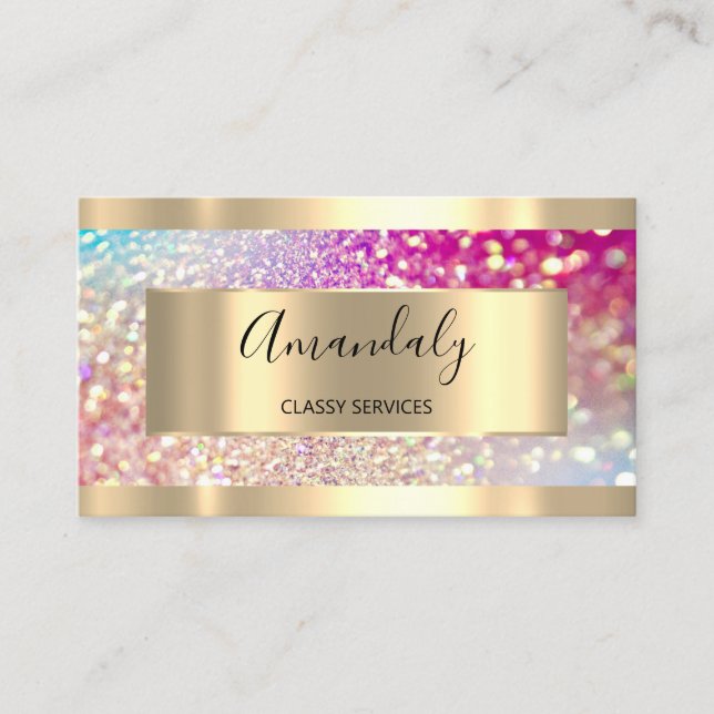 Beruflich Makeup Holograph Gold Glitzer Pink Visitenkarte (Vorderseite)