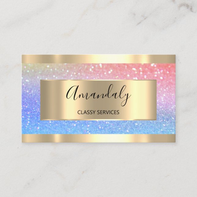 Beruflich Makeup Holograph Gold Glitzer Unicorn Visitenkarte (Vorderseite)