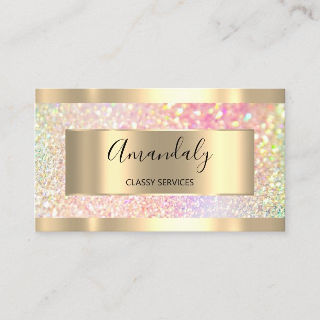 Beruflich Makeup Holographic Gold Glitzer Pink Visitenkarte (Vorderseite)