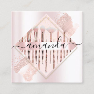 Beruflich Makeup-Künstler-Logo-Pinsel Rose Rosa  Quadratische Visitenkarte