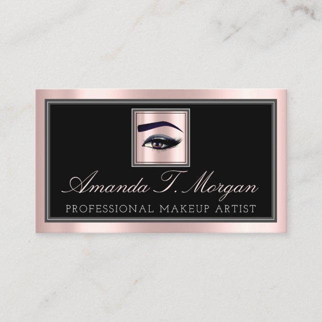 Beruflich Makeup Lash Extension Brow Pink Black Visitenkarte (Vorderseite)