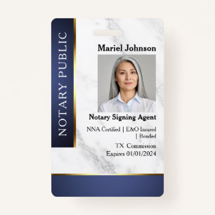 Beruflich Marble Blue Gold Notary Public ID Ausweis