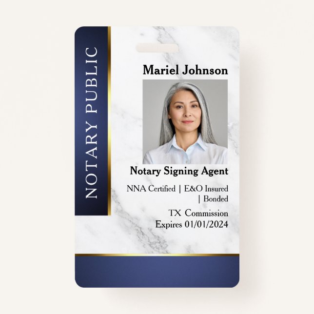 Beruflich Marble Blue Gold Notary Public ID Ausweis (Vorderseite)
