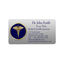 Beruflich Medical Gold Caduceus Blue Adressaufkleber
