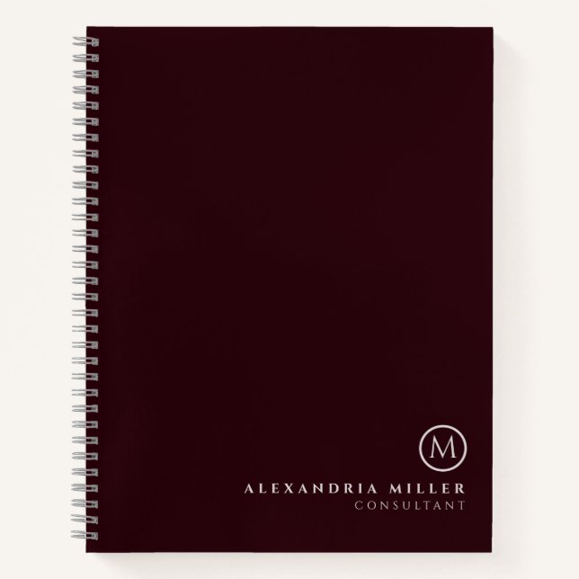 Beruflich-Minimal-Monogramm | Burgund & Grau Notizbuch (Vorderseite)