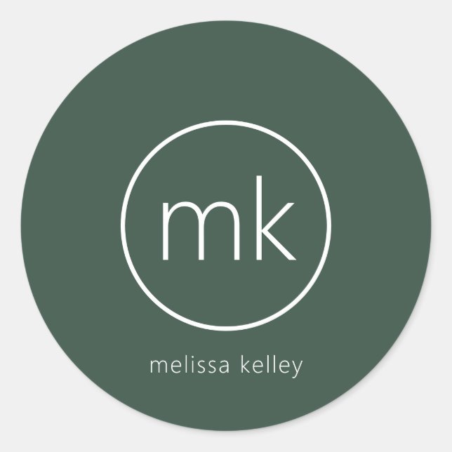 Beruflich-Minimal-Monogramm-Erstwaldgrün Runder Aufkleber (Vorderseite)