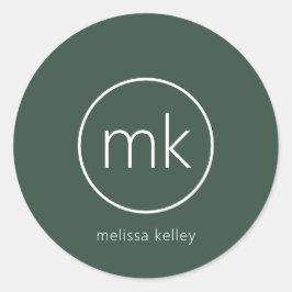 Beruflich-Minimal-Monogramm-Erstwaldgrün Runder Aufkleber