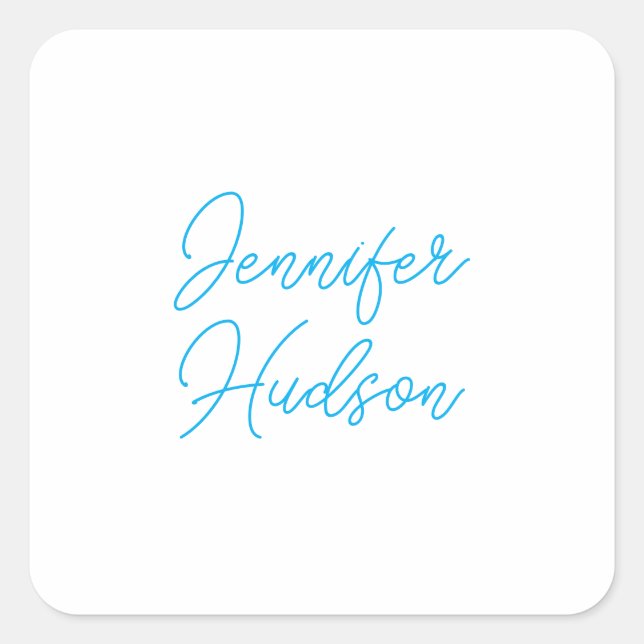 Beruflich-minimalistisch-blaue Kalligraphie Quadratischer Aufkleber (Vorderseite)