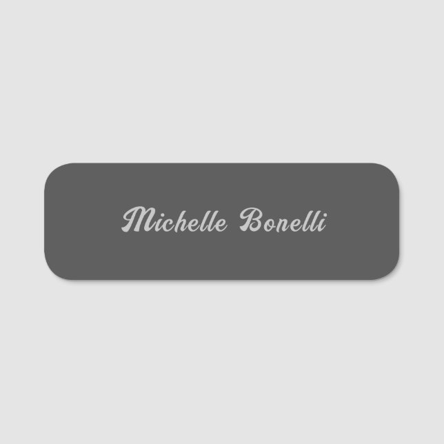 Beruflich Minimalistisch Grau Moderne Kalligraphie Namensschild (Vorderseite)