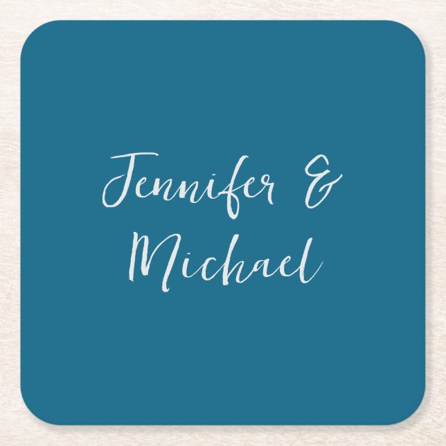 Beruflich-minimalistisch-ozeanblau-kalligraphisch Rechteckiger Pappuntersetzer (Vorderseite)