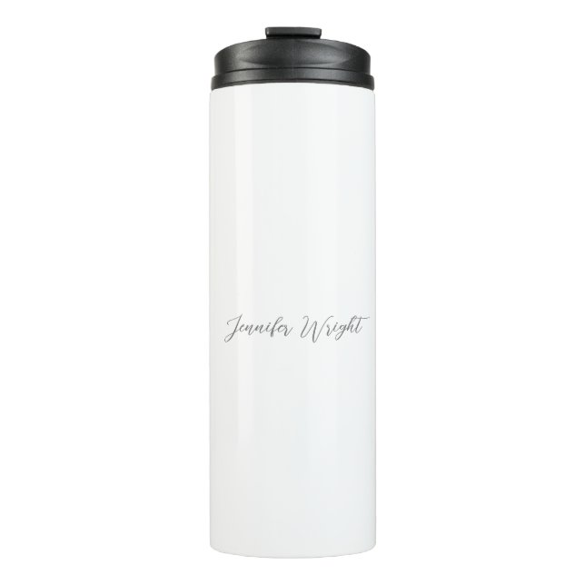 Beruflich minimalistische Handschrift grau weiß Thermosbecher (Vorderseite)