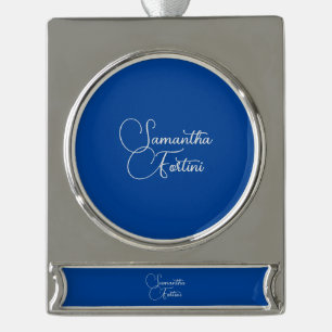 Beruflich minimalistischer Handschriftname blau Banner-Ornament Silber