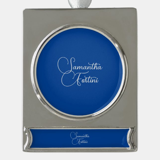 Beruflich minimalistischer Handschriftname blau Banner-Ornament Silber (Vorderseite)