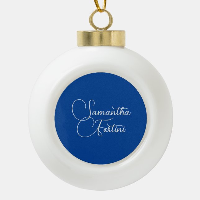 Beruflich minimalistischer Handschriftname blau Keramik Kugel-Ornament (Vorderseite)