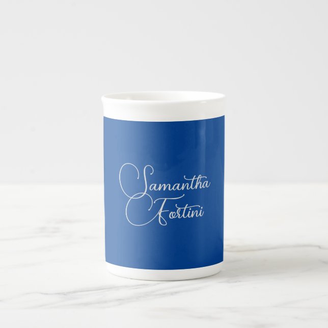 Beruflich minimalistischer Handschriftname blau Prozellantasse (Vorderseite)