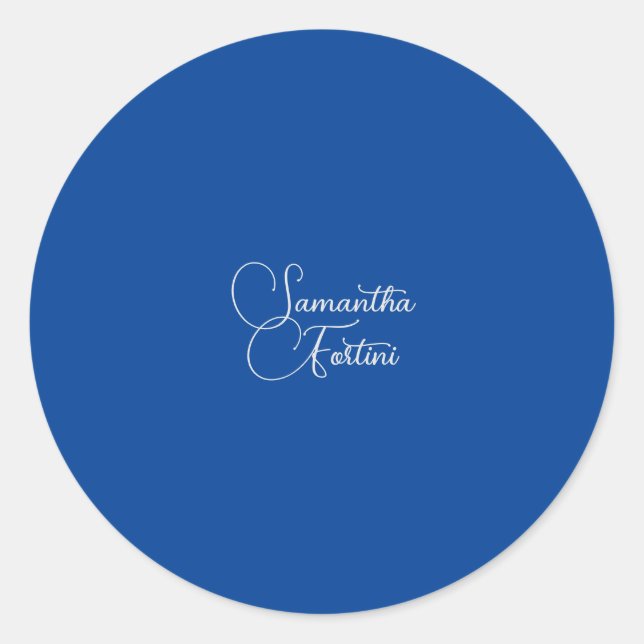 Beruflich minimalistischer Handschriftname blau Runder Aufkleber (Vorderseite)
