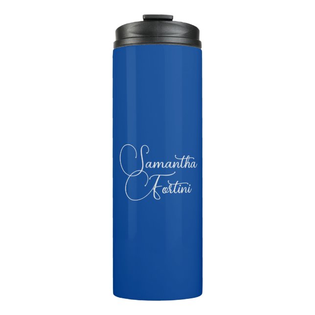 Beruflich minimalistischer Handschriftname blau Thermosbecher (Vorderseite)