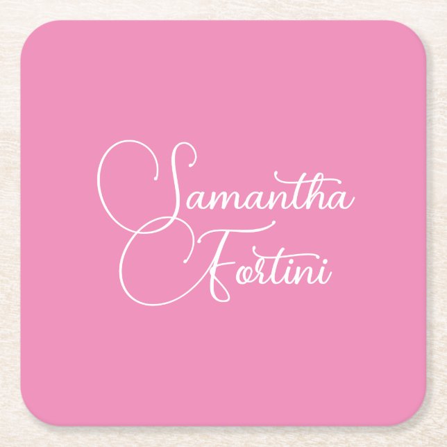 Beruflich minimalistischer Handschriftname pink Rechteckiger Pappuntersetzer (Vorderseite)