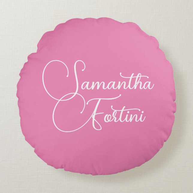 Beruflich minimalistischer Handschriftname pink Rundes Kissen (Vorderseite)